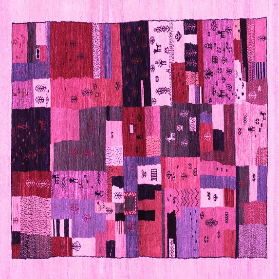 Ahgly Company Indoor Square Abstract Pink Contemporary Area Rugs, 3' Square
