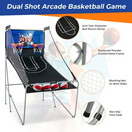 Costway - Dual Shot Basketball Arcade Game with 8 Game Modes Electronic Scoring - Blue