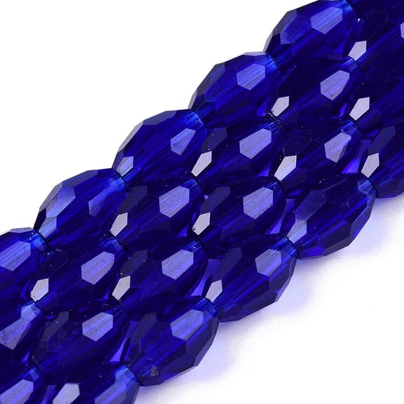 Transparent Glass Beads Strands Faceted Oval Dark Blue 8x5.5mm Hole: 1mm 70pcs/strand 22.2~22.64''(55.5~57.5cm)