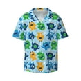 thumbnail image 4 of Uemuo Cartoon Monster Pattern Cotton Linen Short Sleeve Shirts,Casual Lightweight Button Down Shirts,Vacation Beach Summer Tops-Large, 4 of 7