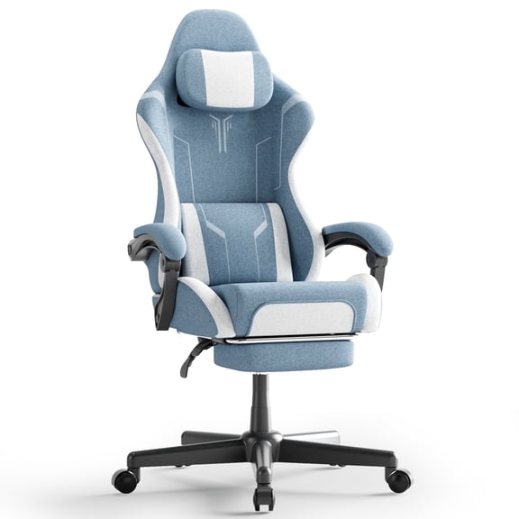 SOONTRANS Blue Gaming Chair with Footrest, Ergonomic Gamer Game Chair for Adult, Reclining Office Chair with Massage Lumbar Support, Computer Chair, Blue