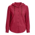 thumbnail image 6 of Josdec Button Down Hooded Sweatshirt for Women Solid Long Sleeve Cotton with Drawstring Loose Casual Overshirt Jacket S-XXL, 6 of 8