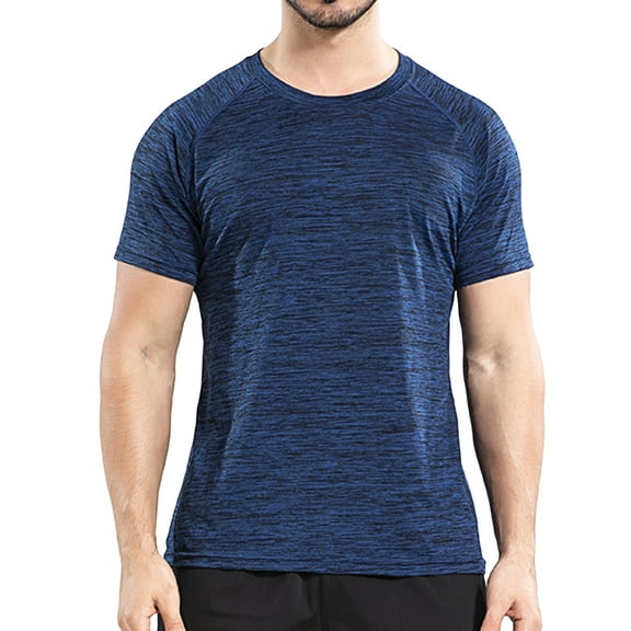 Lu's Chic Men's Workout Athletic Shirts Quick Dry Active Short Sleeve Summer T-shirt Moisture Wicking Gym Performance Crew Neck Tops Navy X-Large