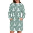 thumbnail image 2 of Women's Long Sleeve Hooded Sweatshirt Dress with Snowflake Christmas Tree Print, Ugly Christmas Sweater Women Style, Cozy Fall and Winter Dress with Pockets for Holiday,Light Green,2XL, 2 of 7