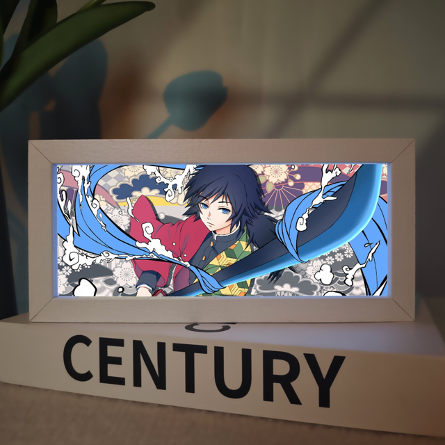 WJCA Anime RGB LED Shadow Box Frame - Multi-Color Manga Paper Cut Light Box, Unique Table Lamp & Room Decor for Anime Enthusiasts, Perfect Desk Decor & Gift