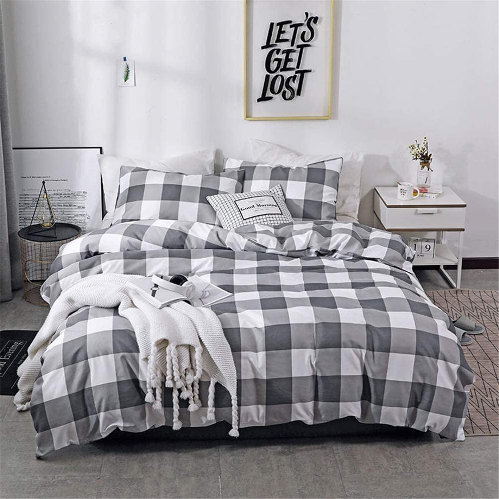 grey and white checkered duvet cover