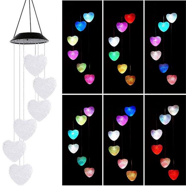 1 pieza (corazón blanco), decoración de Pascua, regalo para mamá, regalo para esposa, regalo de cumpleaños, día de la madre, carillón de viento para exteriores con energía solar, regalo de Navidad, re