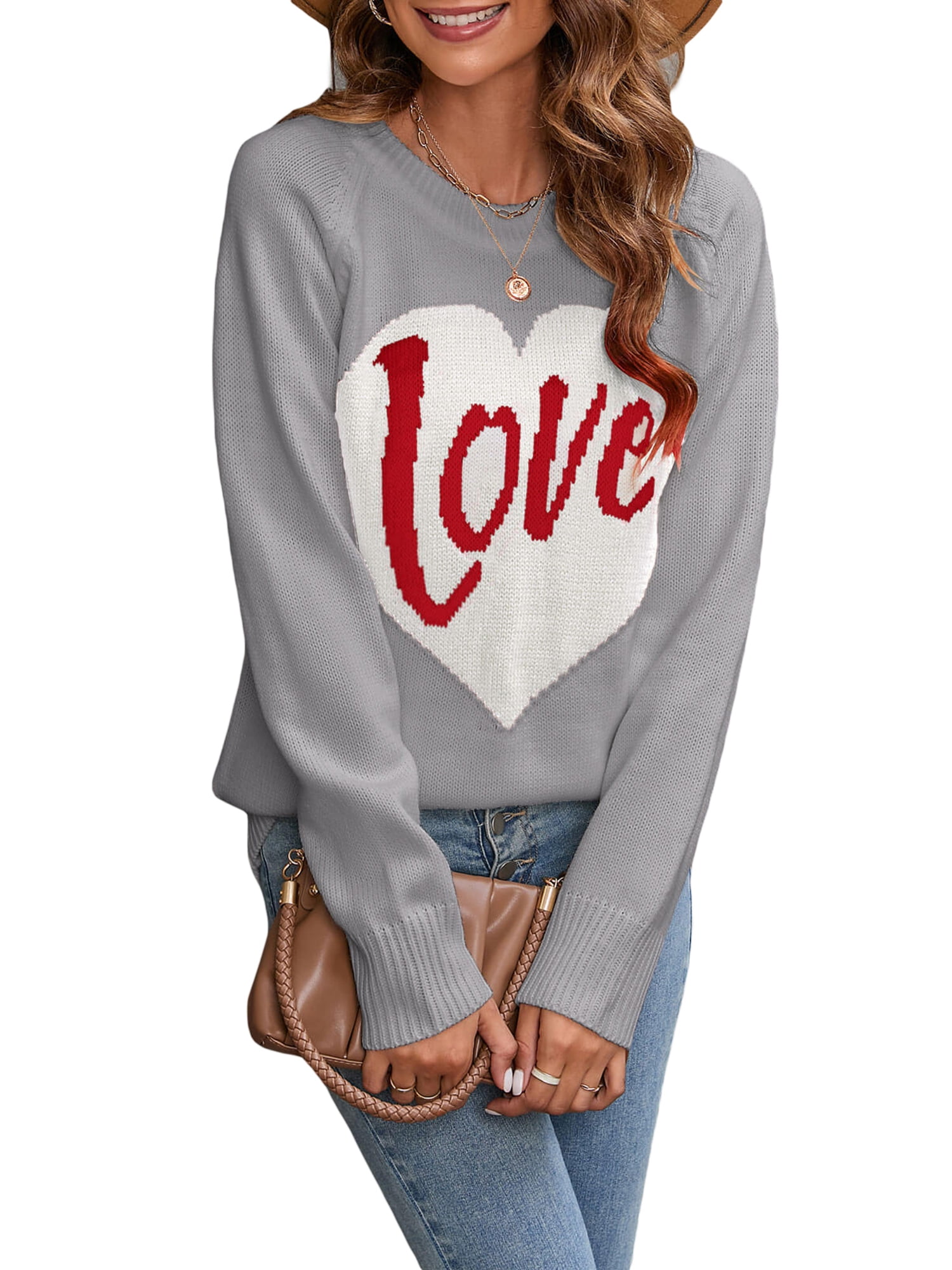 Valentine's Day Ribbed Knit Sweaters for Women Long Sleeve Love Heart ...