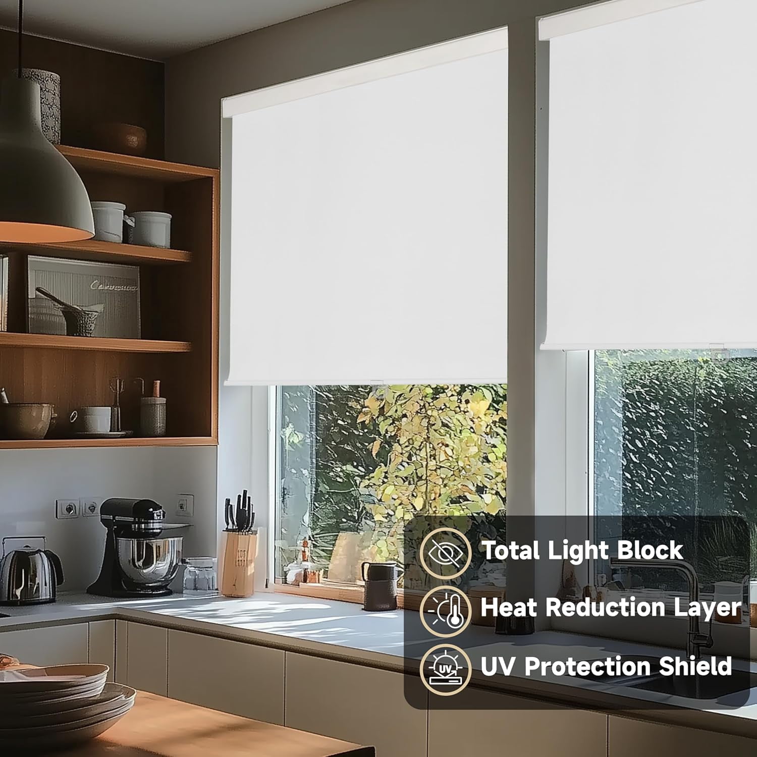 ShadeMart Cordless Blackout Roller Shades, Thermal Insulated & UV Blocking Fabric, Easy Pull-Down Window Blinds for Home & Office, Room Darkening & Energy Efficient(32" W x 72" H, White)