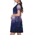 thumbnail image 2 of JUNZAN Robe à Manches Courtes pour Femmes Imprimé Planètes Étoiles et Galaxies, Robe Décontractée Confortable, Mélange Polyester Spandex Doux, Tenue Quotidienne Élégante pour l'Été, 2 of 6