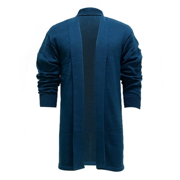 IYTR Men's Solid Color Shawl Collar Long Sleeve Open Front Cardigan Sweater with Pockets Dark Blue M