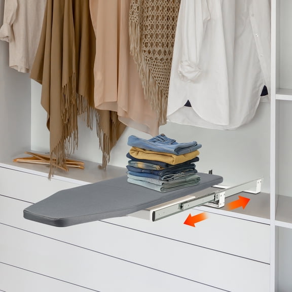 Pull Out Ironing Board With Retractable Slide Rail, Foldable Padded Top Built In Closet Cabinet For Garment Ironing In Bedroom And Wardrobe Storage Space