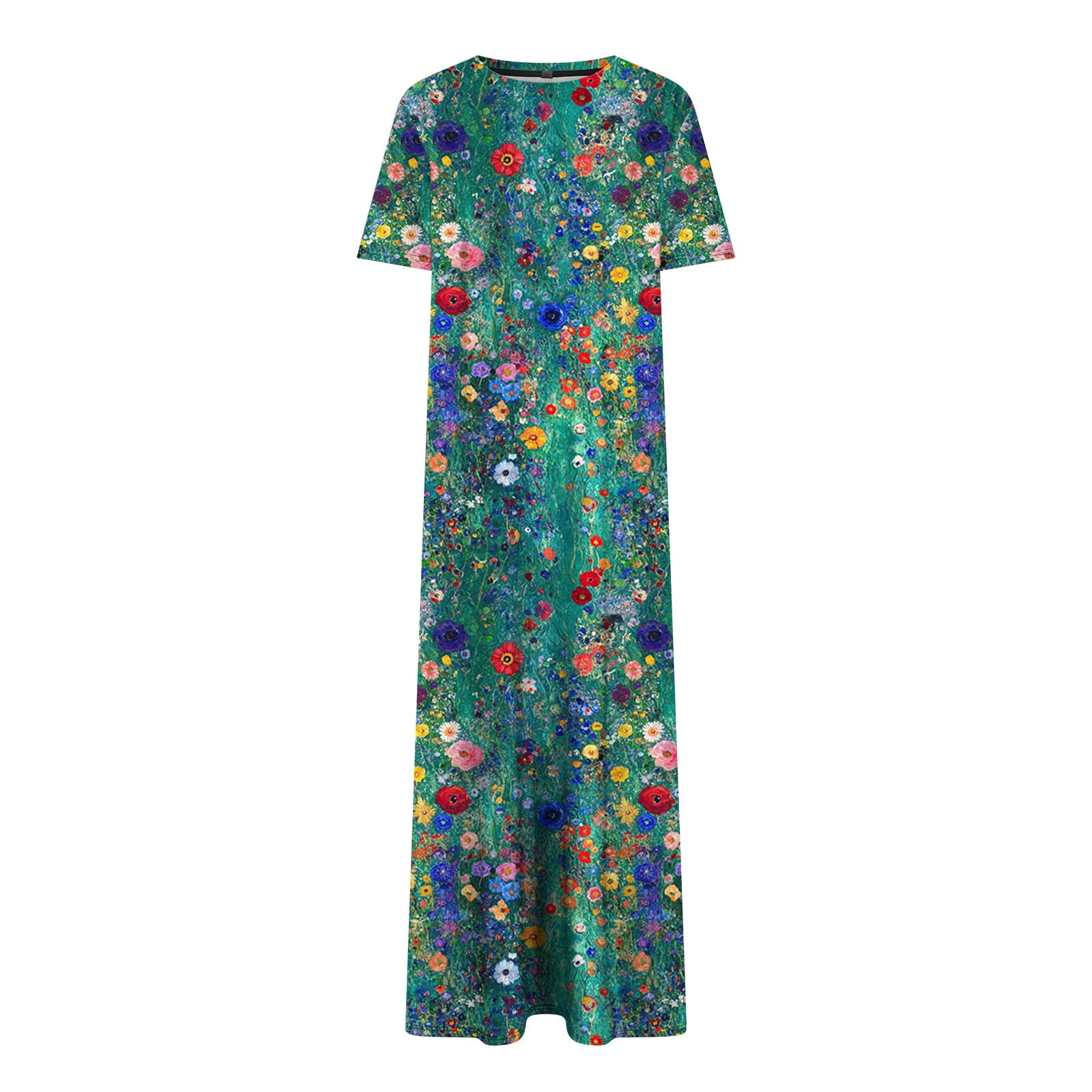 Sexlip Womens Dress Dark Tone Floral Print Short Sleeve Split Hem Soft Fabric Relaxed Silhouette for Evening Outings Multicolor XL