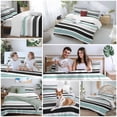 thumbnail image 5 of 3 Piece Turquoise Black Stripe Duvet Cover Set Queen Size,Microfiber Comforter/Quilt Cover with Corner Ties and 2 Pillowcases,Modern Abstract Coarse Striped All Season Bedding with Zipper Closure, 5 of 8