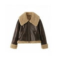 thumbnail image 3 of Women Faux Leather Jacket with Faux Fur Lining Warm Winter Biker Coat Brown M, 3 of 10