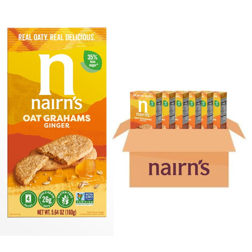 Nairn's Gluten Free Stem Ginger Snack Grahams; Vegan Friendly, Pack of 6