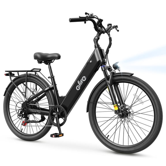 Cityone Plus Step-Thru Electric Bike for Adults, 26" Urban EBike with 500W Motor, Max 28MPH, 48V 15Ah Battery, Electric Bicycle with 7-Speed, Black