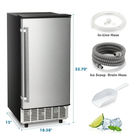 WAA Commercial Built-in Ice Maker Machine - 80Lbs/Day, Reversible Door & Self-Cleaning Undercounter Ice Cube Maker (Silver)