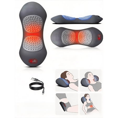 3-in-1 Massager Lumbar Support Pillow, Electric Back Massager with Heat, Vibration & Traction, Adjustable Height Ergonomic Memory Foam Wedge