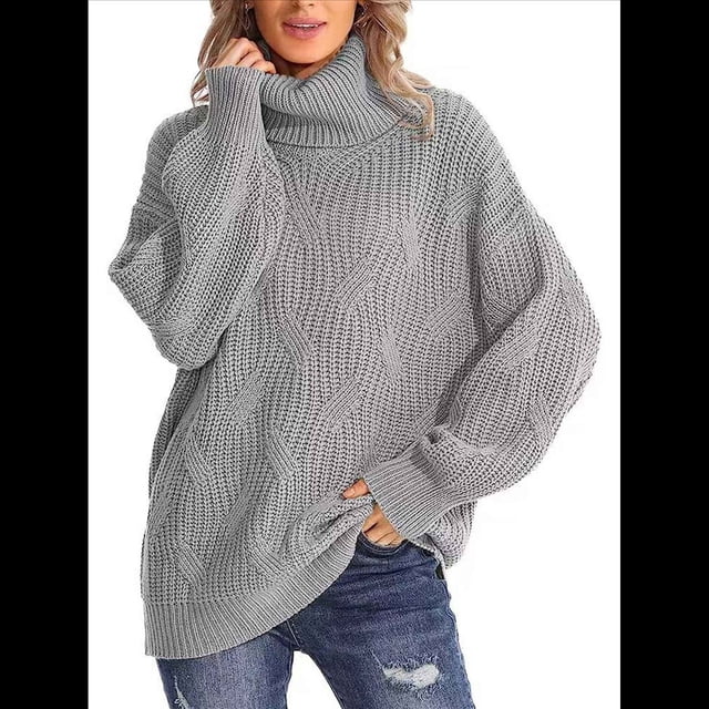 Suéter de Cuello Alto, Larga, Estilo Globo, Liso, para Mujer, para Invierno y Otoño. Gris M