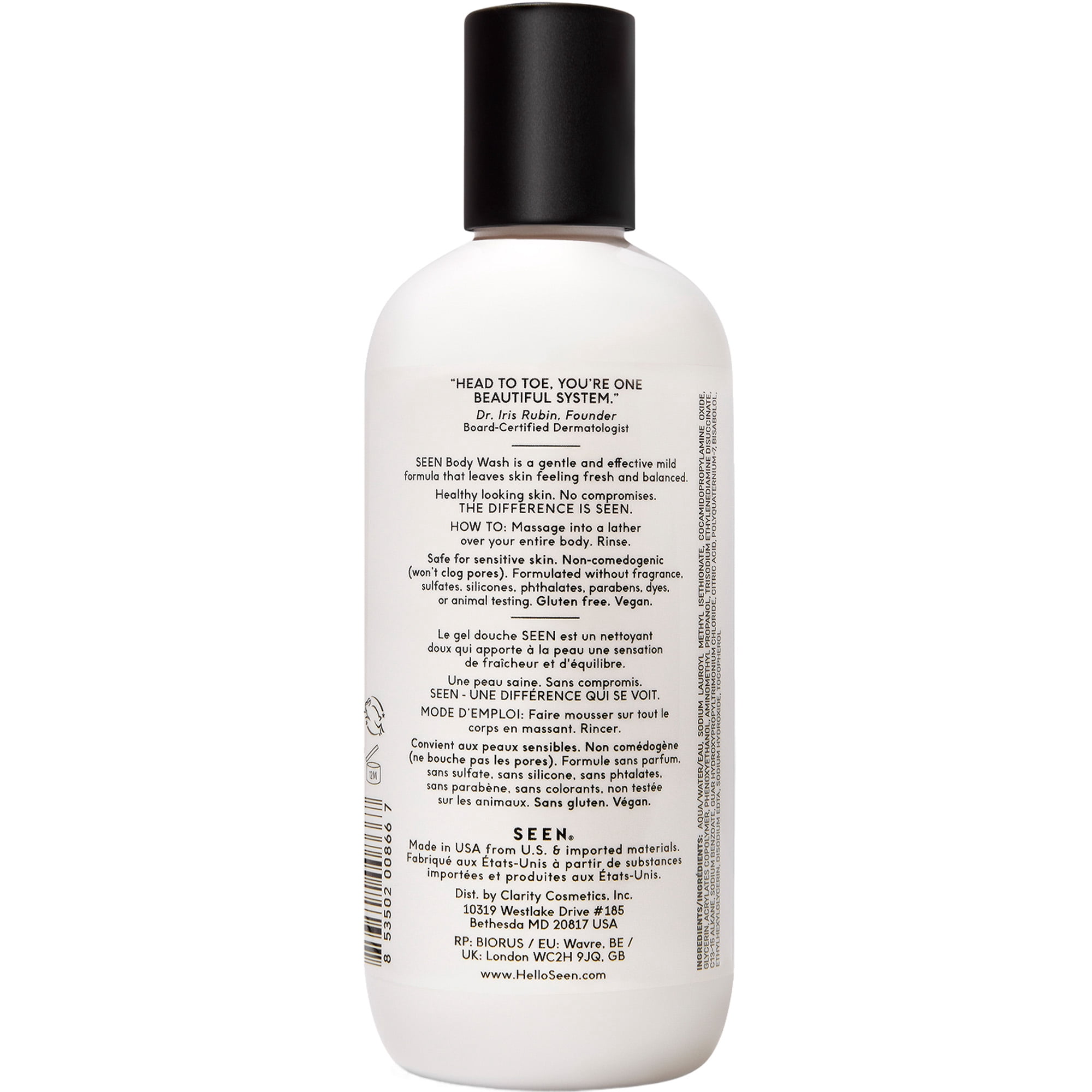 SEEN Body Wash, Fragrance Free - Non-Comedogenic & Non-Irritating Body Wash- Dermatologist-Developed - Safe for Sensitive, Eczema & Acne Prone Skin - 10 fl oz