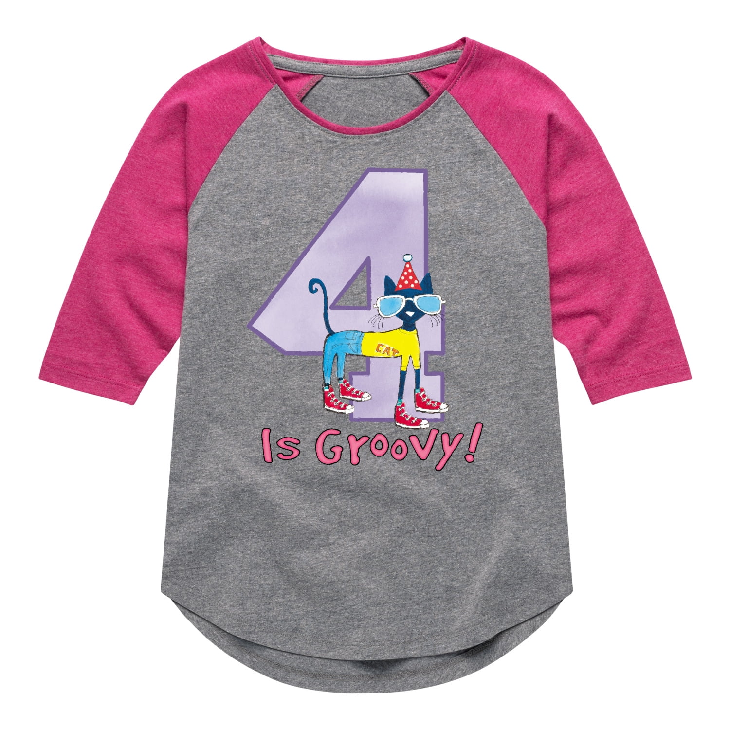 Pete the Cat Happy 4th Birthday Toddler And Youth Girls Raglan