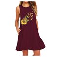 thumbnail image 2 of Robe Sans Manches Décolleté à la Mode Femmes O-Cou Poche Impression Sans Manches Robe de Soirée Décontractée Robes Rouges M, 2 of 6