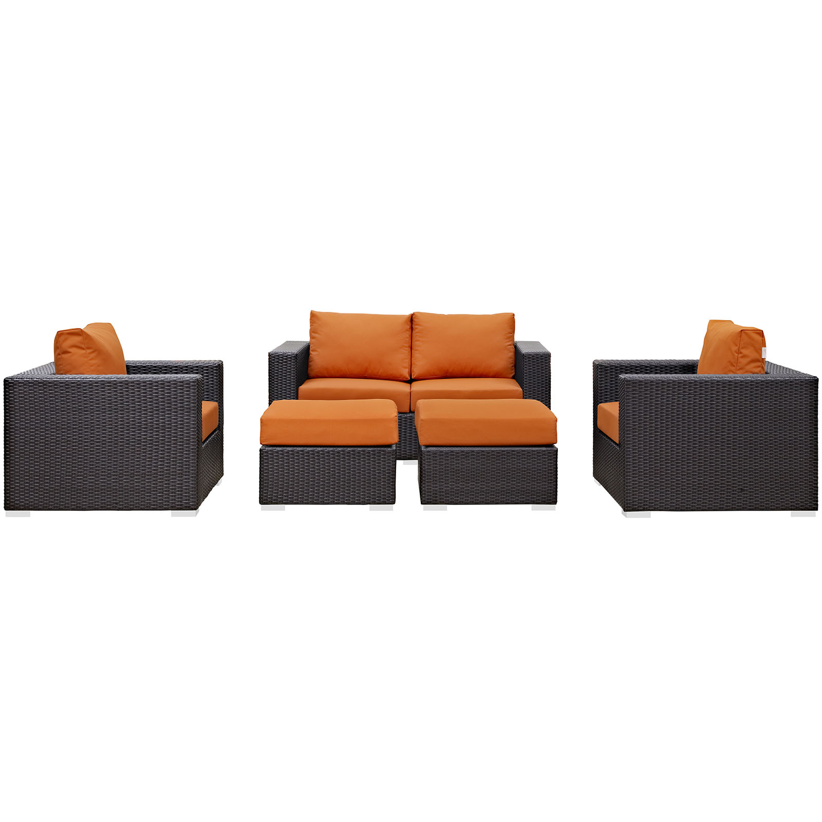 Modway Convene 5 Piece Outdoor Patio Sofa Set in Espresso Orange - image 4 of 7