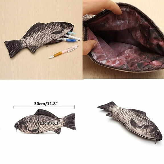 RBEK Pencil Pouch With Zipper Realistic Make Up Fish Bag Pen Pen Shape Stationery
