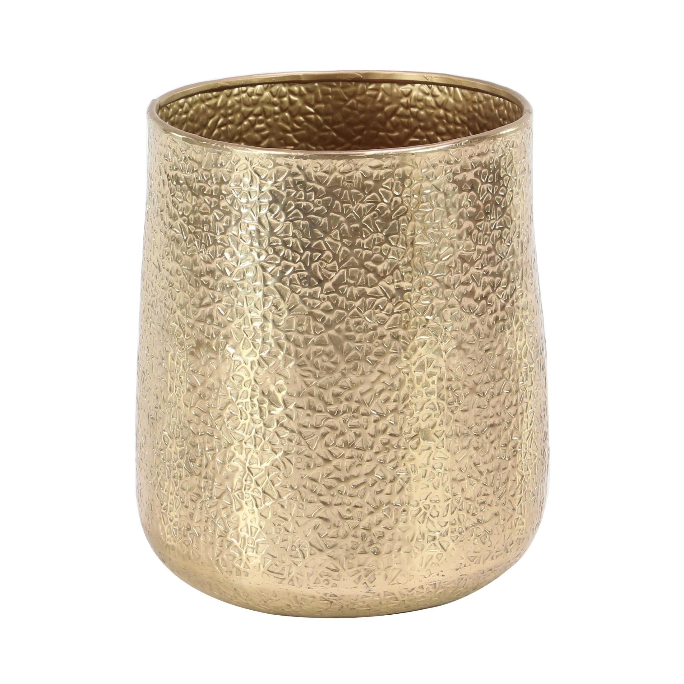 DecMode 20", 15", 13"H Gold Aluminum Metal Planter with Hammered Design (3 Count)