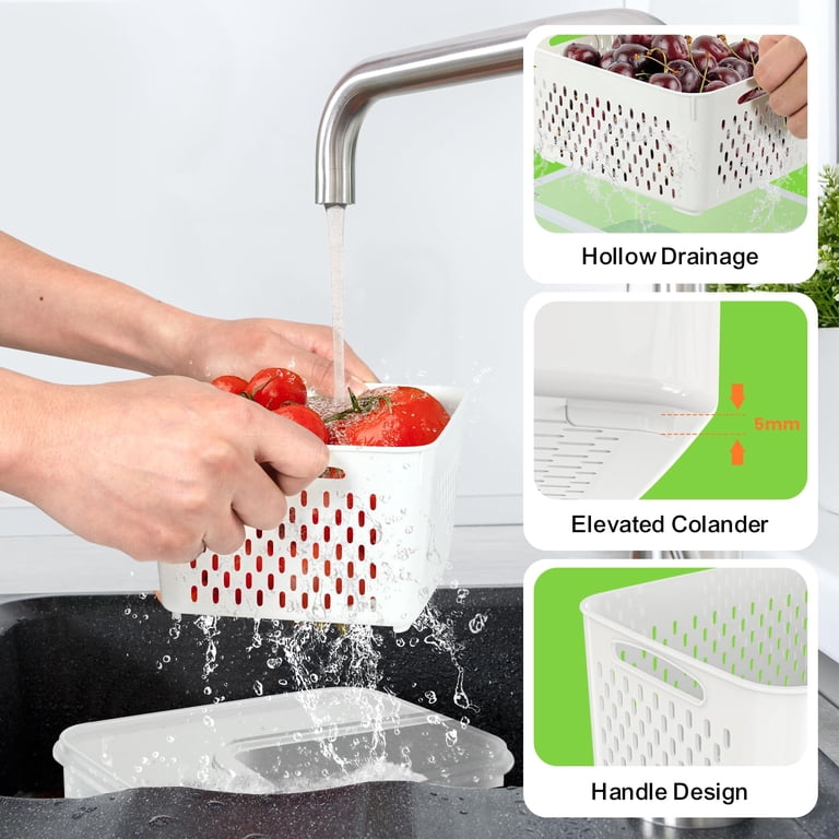 4pack Fruit Storcontainer For Fridge With Colander And Vent - Green ...