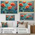 thumbnail image 4 of Designart "Petal Dance Of Coral And Turquoise Poppies" Poppies Floater Framed Wall Art Living Room, 4 of 5