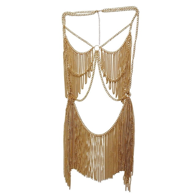 Traje de cadena de cuerpo Sunnimix con Flecos de Oro dorado