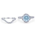 thumbnail image 2 of Round Floral Bridal Set Piece Vintage Style Engagement Ring Simulated Aquamarine 925 Sterling, 2 of 5