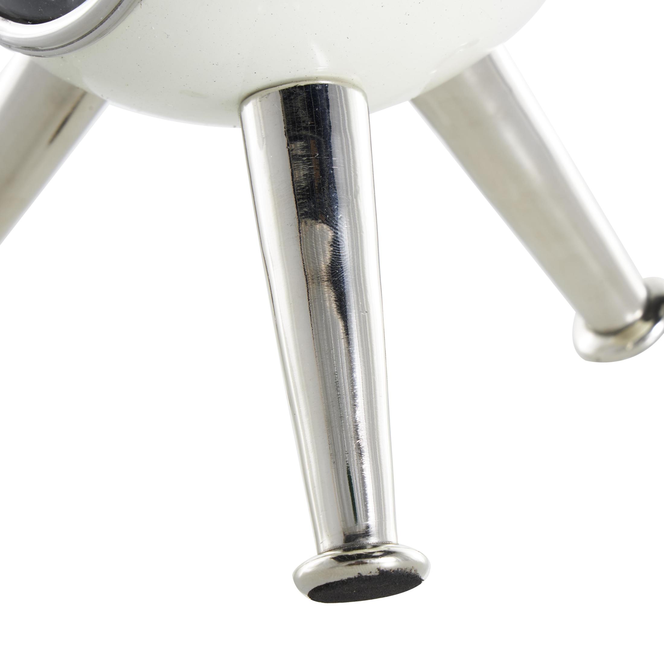 DecMode 9" Silver Aluminum Metal Orb Clock with Black Clockface and Silver Tripod Legs