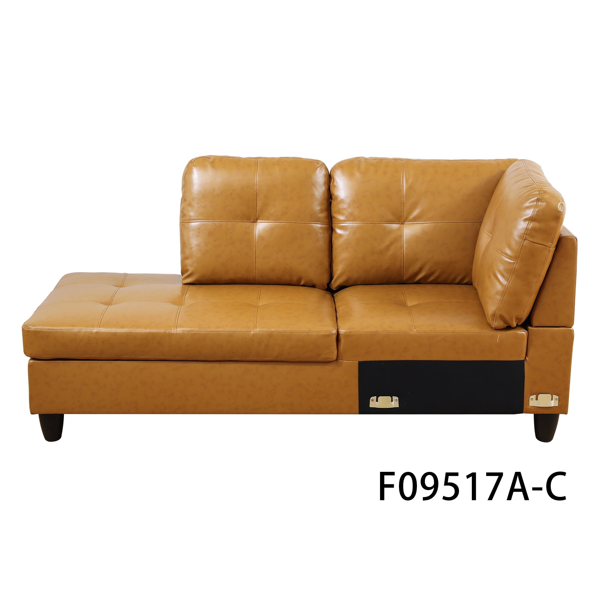 Hommoo 4-Seat Semi Semi PU Synthetic Leather Sectional Sofa Sets, L Shaped Sectional Couches and Sofas, Modern Living Room Furniture Sets, 17.5'' Back Height, Turmeric(No Ottoman)