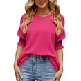 thumbnail image 1 of Wyzesi Chemise Coupe Décontractée pour Femmes Chandail Ample Grande Taille Uni à Col Rond Manches 3/4 Costumes de Noël pour Femme, 1 of 5