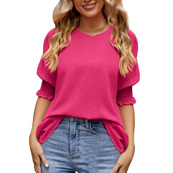 Shirts for Women Plus Size Shirts for Women Women's Casual Loose Fit Plus Size Round Neck 3/4 Sleeve Pullover Top Comfortable Breathable Blouse for Everyday Wear