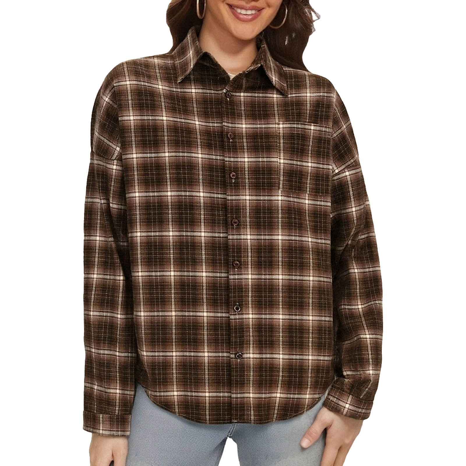 Aezemi Women Winter Plaid Blouses Long Sleeve Button down Collared Loose Fit Comfy Blouses Fall Baggy Fashion Work Casual All Match Tops L - Walmart.com