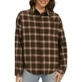 thumbnail image 4 of Flannel Button Up Shirts for Women Long Sleeve Classic Plaid Shackets Jackets Loose Casual Lapel Collar Blouses (2XL, Brown), 4 of 5