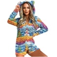 thumbnail image 3 of yoeyez Christmas Onesie Pjs Womens Cute Ear Hooded Fleece Pajamas Outfit Adult One-piece Pajama Zipper Short Rompers Bodysuit Sleepwear, 3 of 7