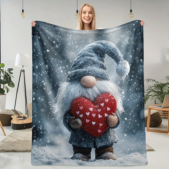 Heart Snowflakes Flannel Blanket Christmas Decor Throw Warm Bedspread Couch Bed Grey Hat Gnome Red Hearts Snowflake All Season Home Decoration Gift Christmas Decorations Holiday Gift Item