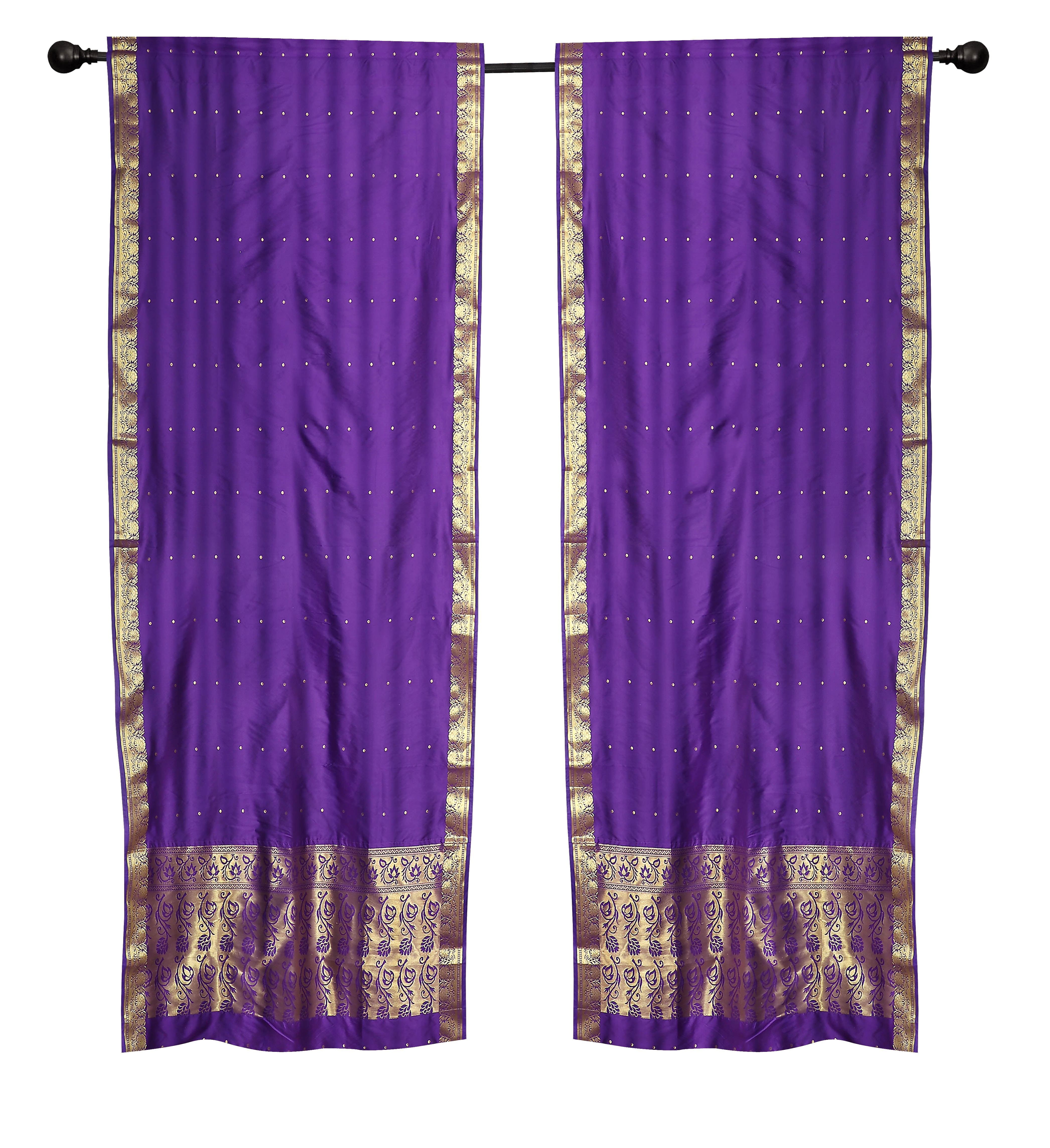 2 Lined Boho Purple Indian Sari Curtains Rod Pocket Window Ds 43wx108l Com 2 Lined Boho Purple Indian Sari, Purple And Gold Curtains