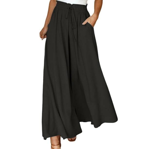 Pantalones de yoga de cintura alta y pierna ancha para mujer - Pantalones palazzo boho beach, elásticos, con aberturas laterales, opciones de tallas grandes