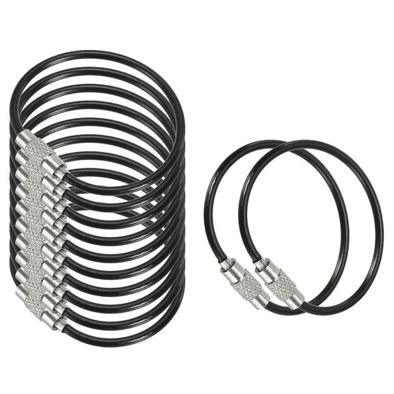4.3 Inch Stainless Steel Wire Keychain Cable Key Ring Loop, Black, 12 Pack