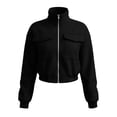 thumbnail image 4 of aohooy Cargo Bomber Jacket Women Cropped Oversized Fall Coat Full Zip Up Stand Collar Long Sleeve Lightweight Jackets with Pocket Black,M, 4 of 7