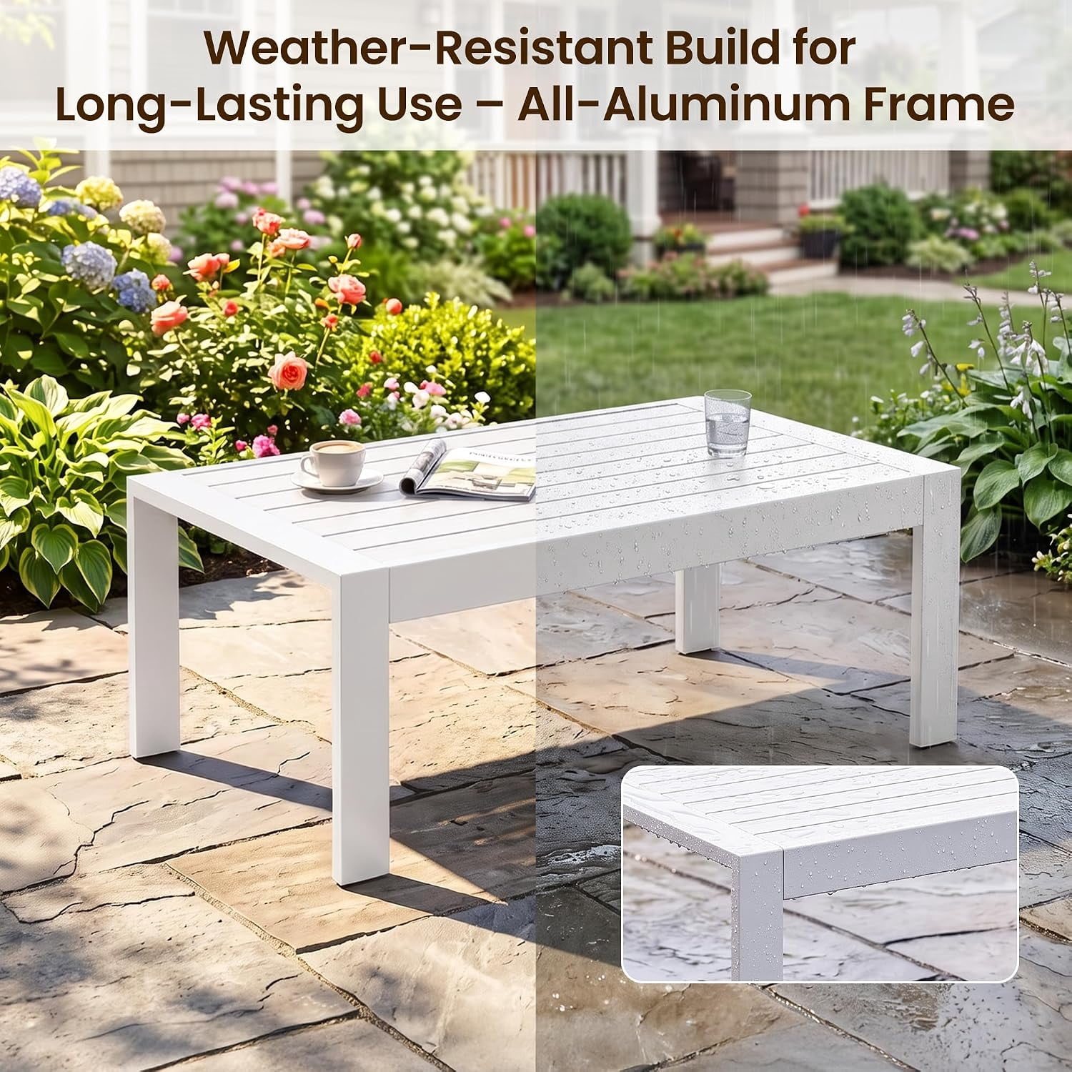 Outdoor Coffee Table, Patio Coffee Table, White Outdoor Table