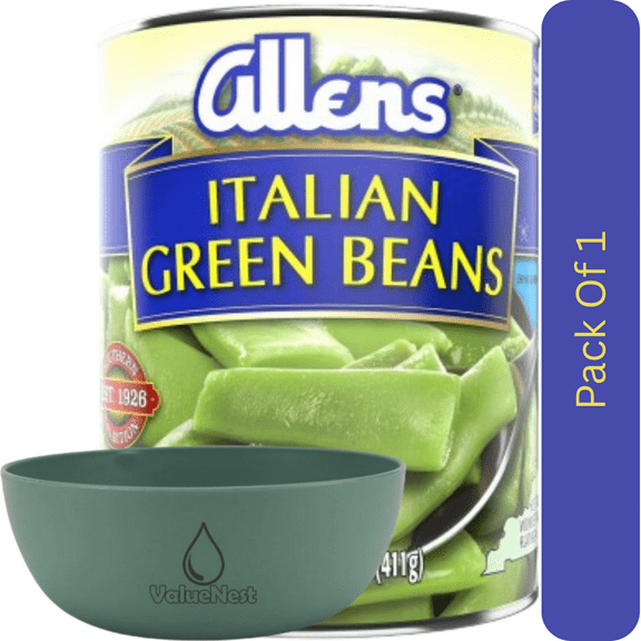 Allens Cut Italian Green Beans, 14.5 oz Can with Olive Green Bowl by ValueNest