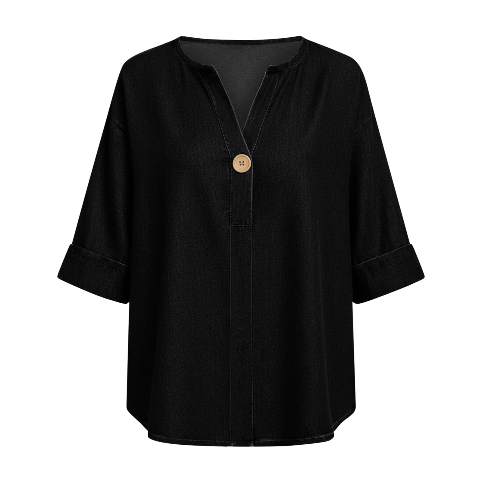 YHAJDS Women's T-Shirts Solid Color V Neck 3/4 Sleeve Relaxed Fit Casual Everyday Top