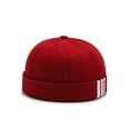 thumbnail image 1 of ZheElen Bonnet de Marin à Imprimé 3 Rayures Style INS, Bonnet Rond Sans Bord Élégant pour Noir Rouge, 1 of 6